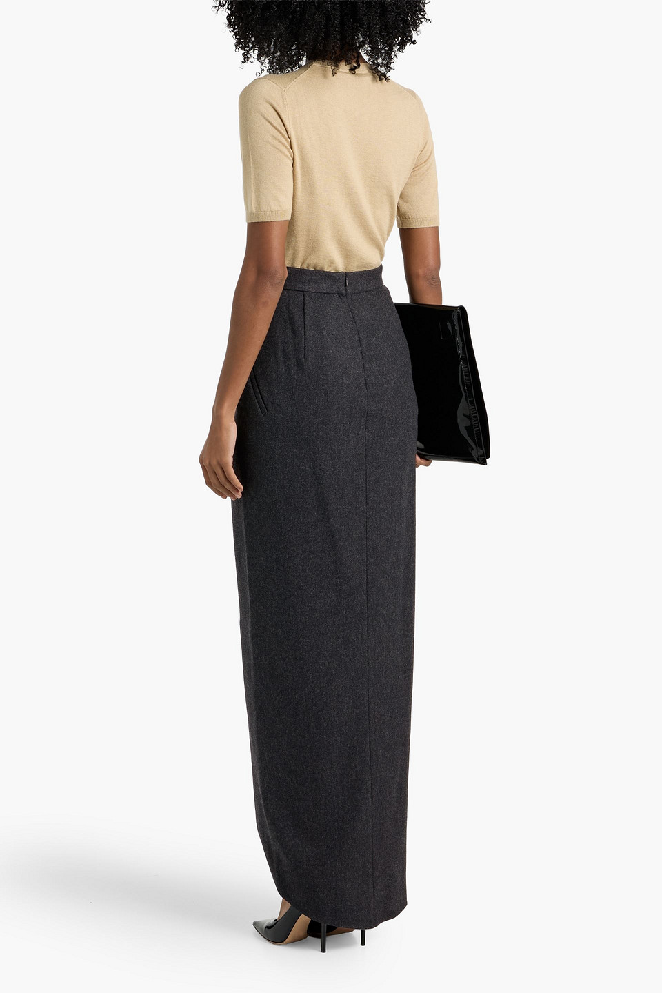 Max Mara Aprile Wrap-effect Wool-blend Flannel Maxi Skirt In Black