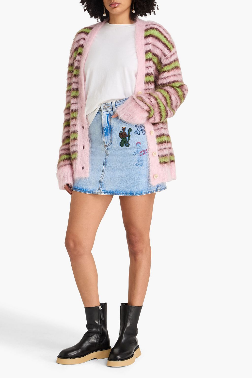 MARNI Striped mohair-blend cardigan