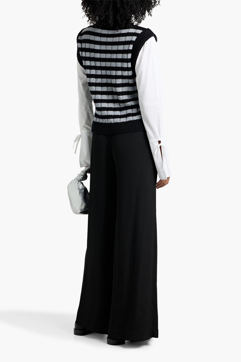 DEREK LAM 10 CROSBY Paola poplin-paneled striped cotton and wool-blend turtleneck sweater