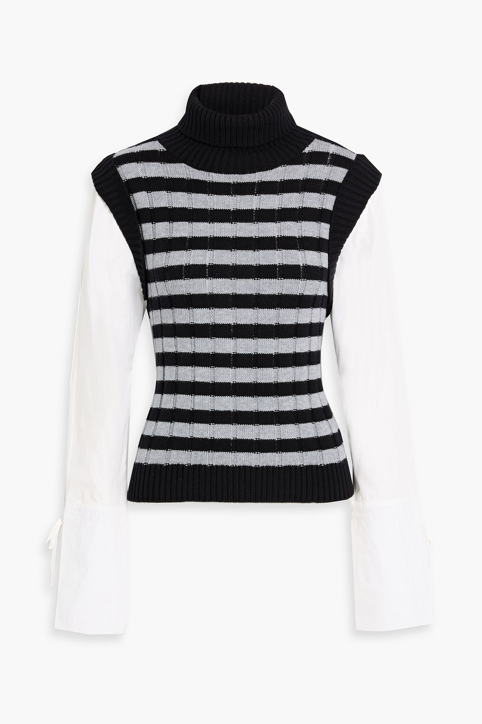 Derek Lam 10 Crosby Paola Poplin-paneled Striped Cotton And Wool-blend Turtleneck Sweater In Multi