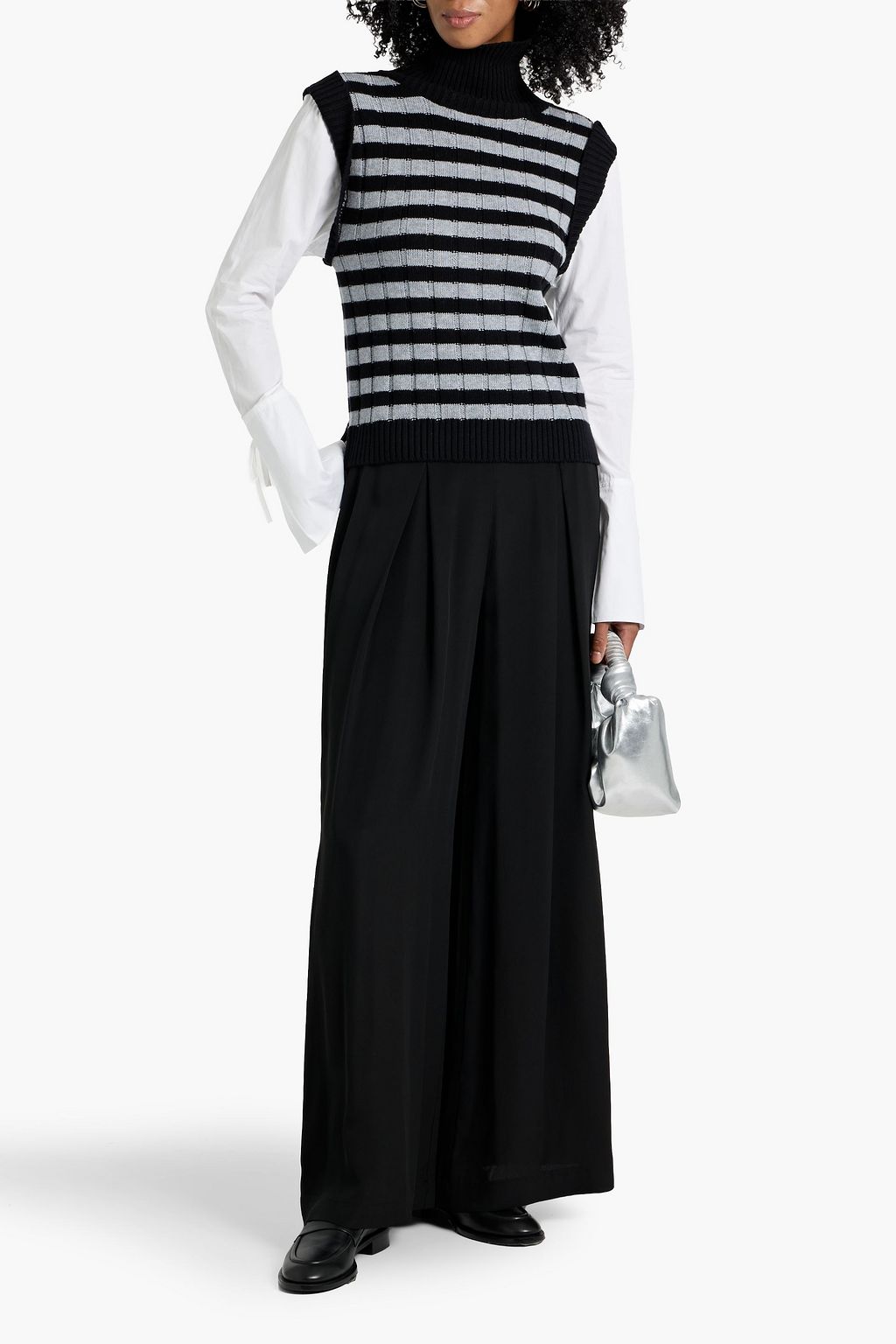 DEREK LAM 10 CROSBY Paola poplin-paneled striped cotton and wool-blend turtleneck sweater