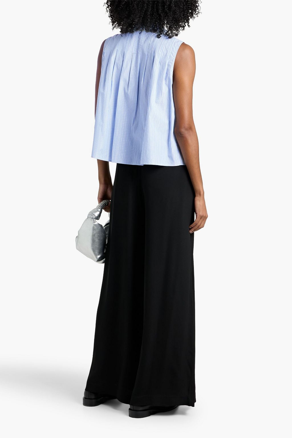 DEREK LAM 10 CROSBY Aviana tie-neck striped cotton-blend poplin top