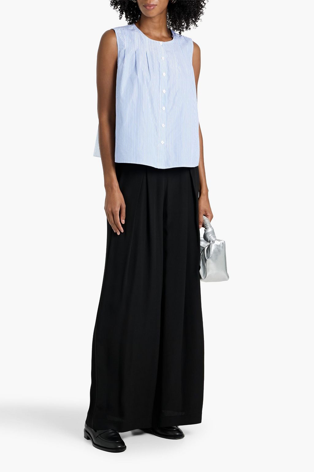 DEREK LAM 10 CROSBY Aviana tie-neck striped cotton-blend poplin top