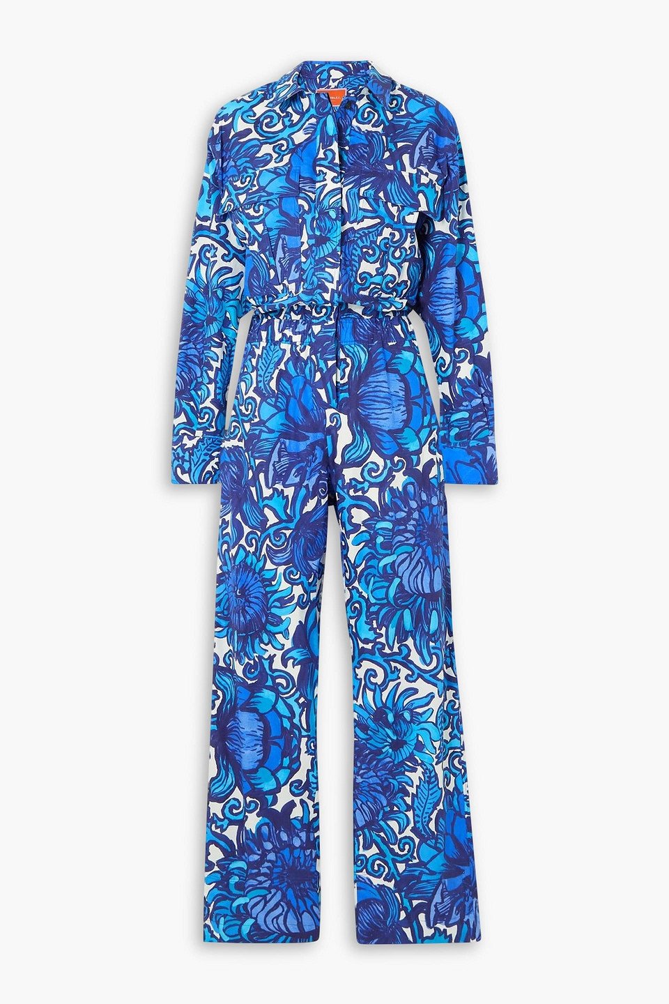 La Doublej Aviator Floral-print Cotton-poplin Jumpsuit In Blue