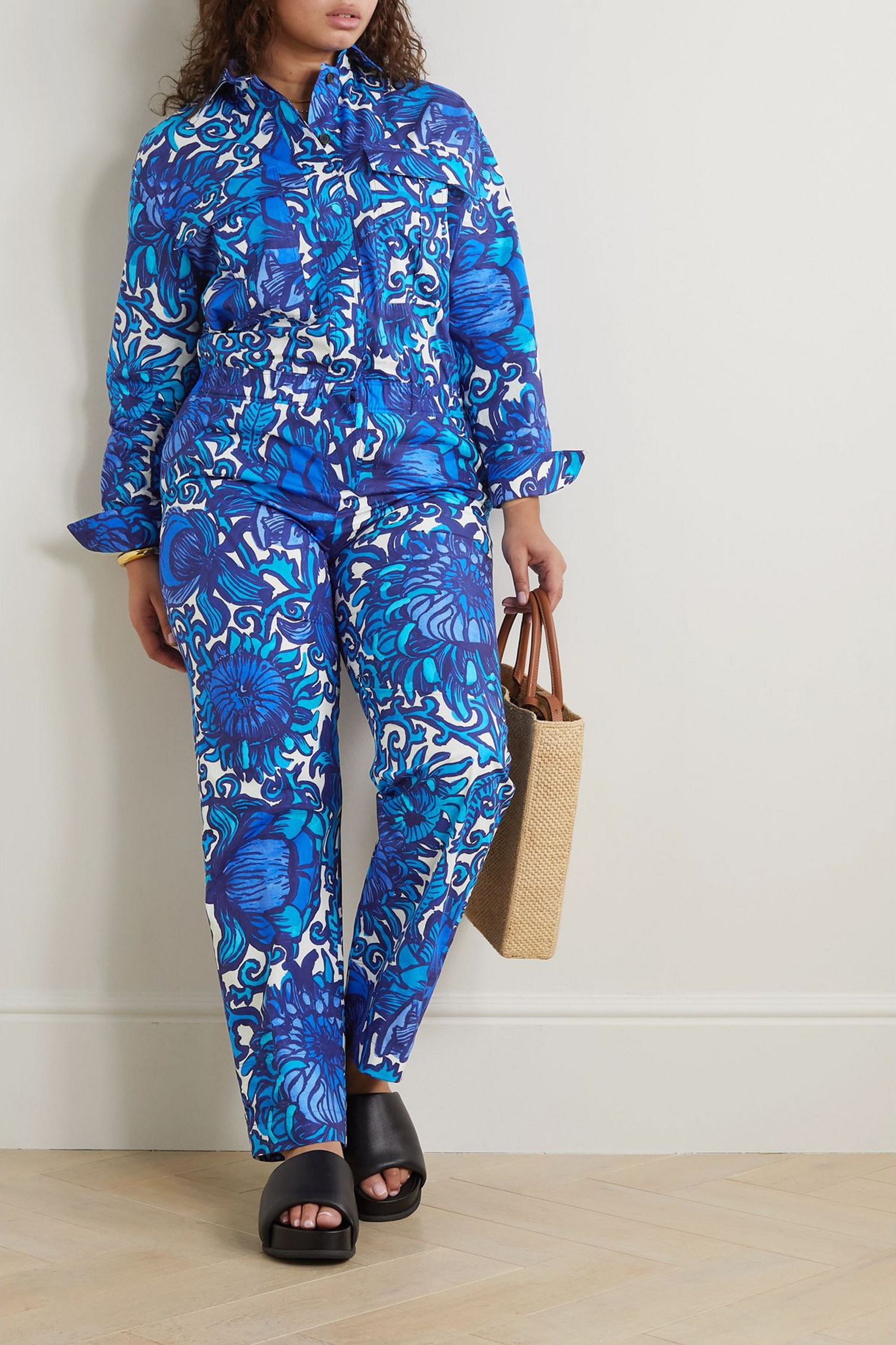La DoubleJ Aviator floral-print cotton-poplin jumpsuit