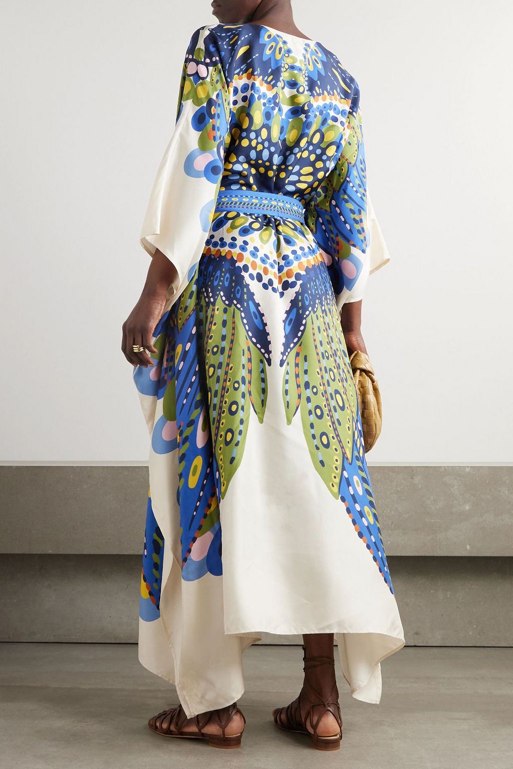 LA DOUBLEJ Belted printed silk-twill kaftan