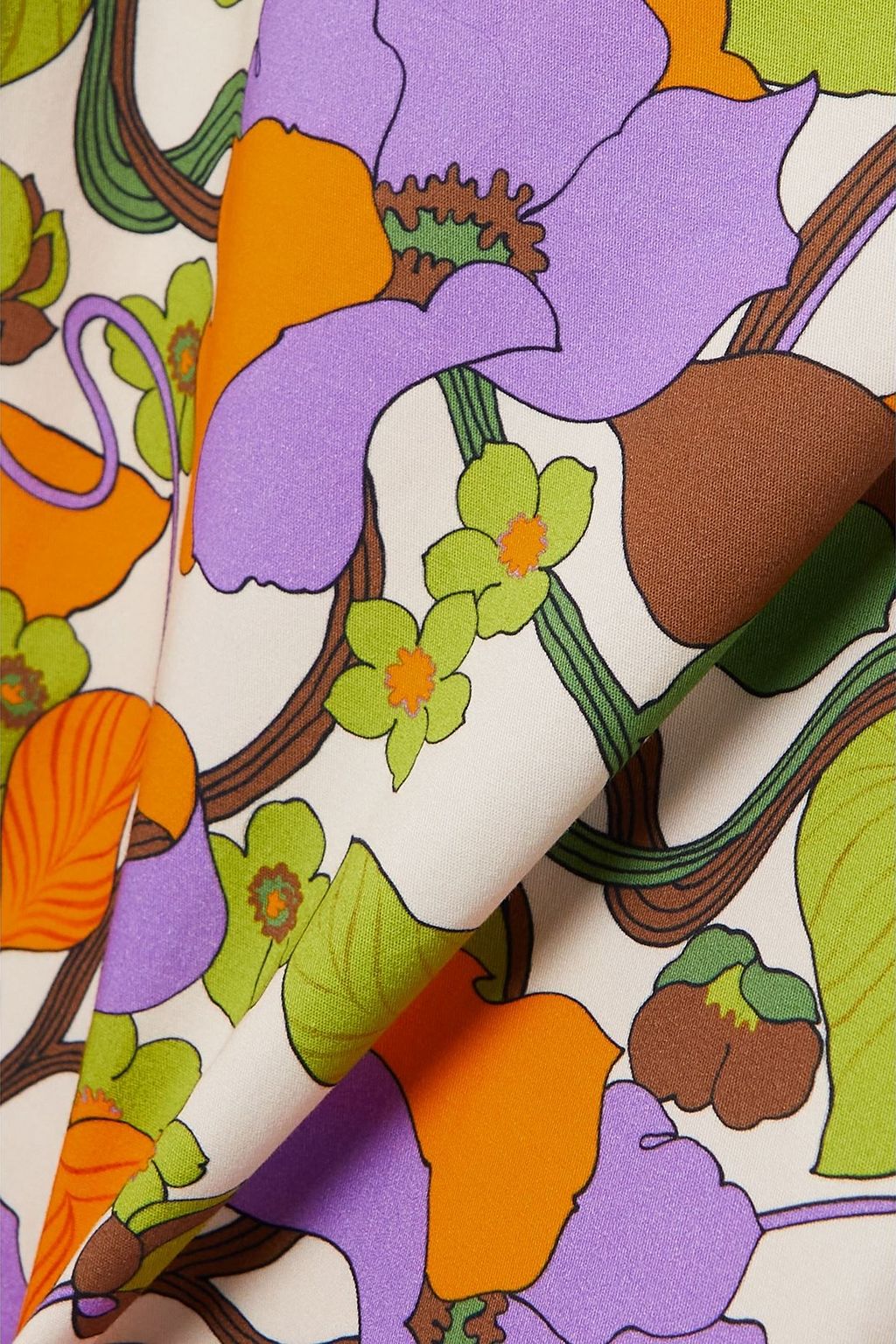 LA DOUBLEJ 플로럴 프린트 스트레치 코튼 트윌 미디 드레스