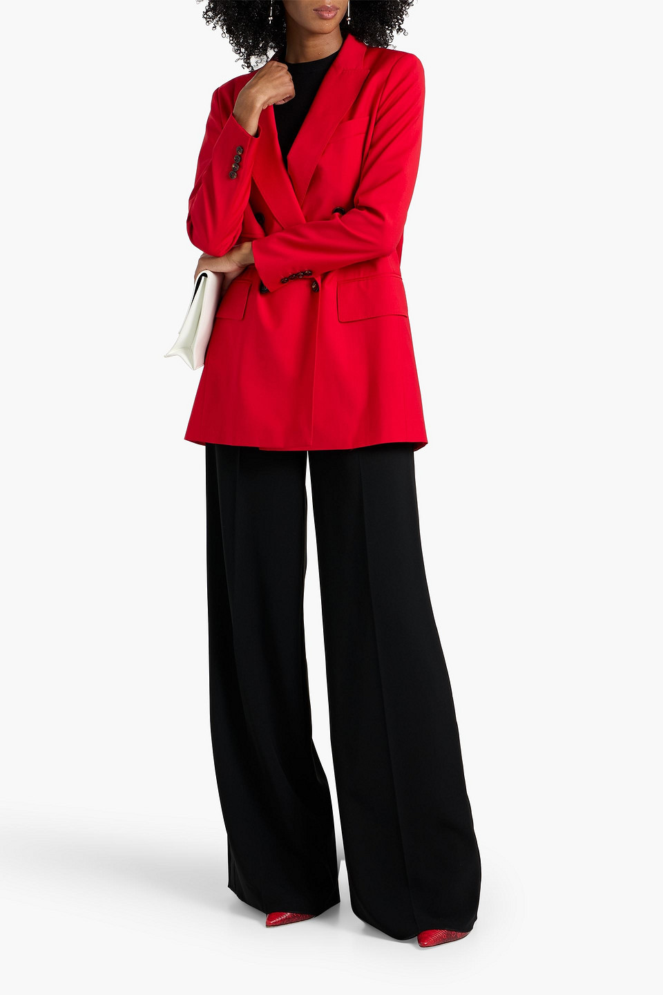 Max Mara Nebbie Double-breasted Wool-crepe Blazer In Red