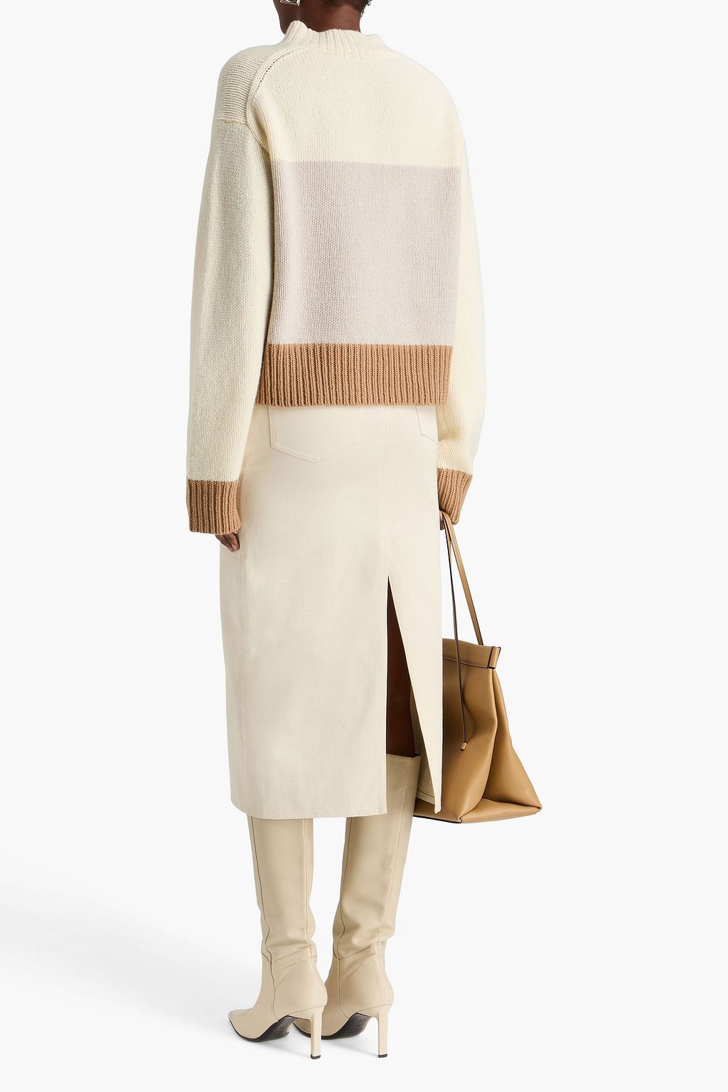 THEORY كنزة رياضية بياقة مرتفعة من مزيج الكشمير والصوف بأقسام متباينة الألوان