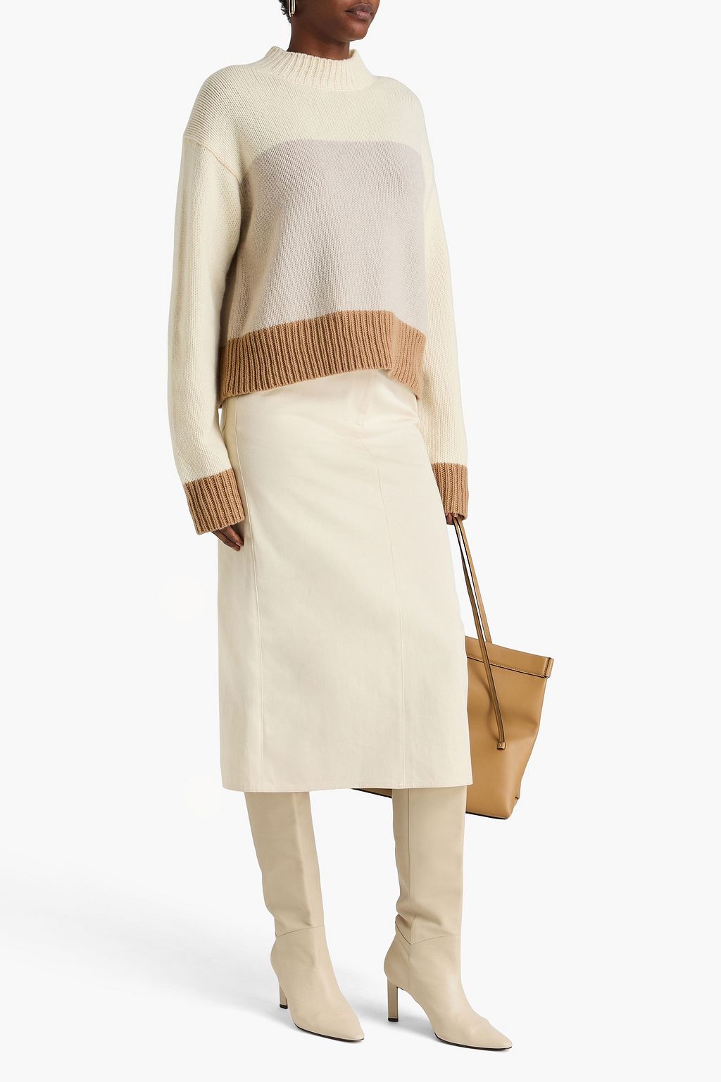 THEORY كنزة رياضية بياقة مرتفعة من مزيج الكشمير والصوف بأقسام متباينة الألوان