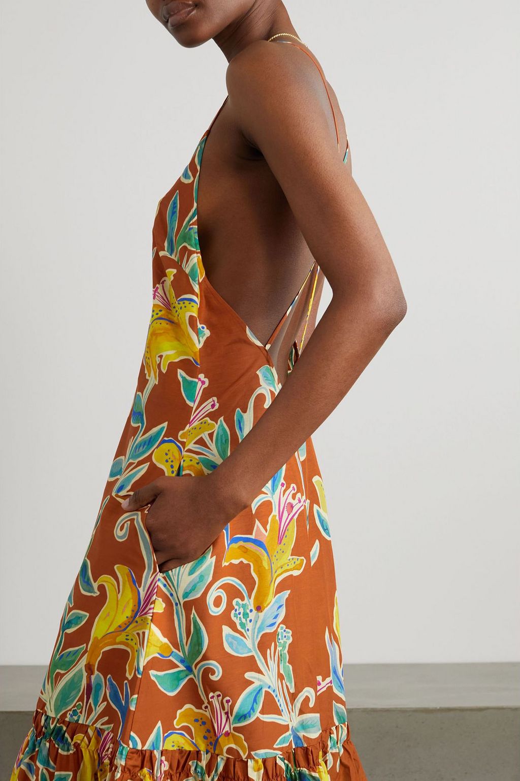 LA DOUBLEJ 플로럴 프린트 코튼 실크 혼방 보일 티어드 맥시 드레스