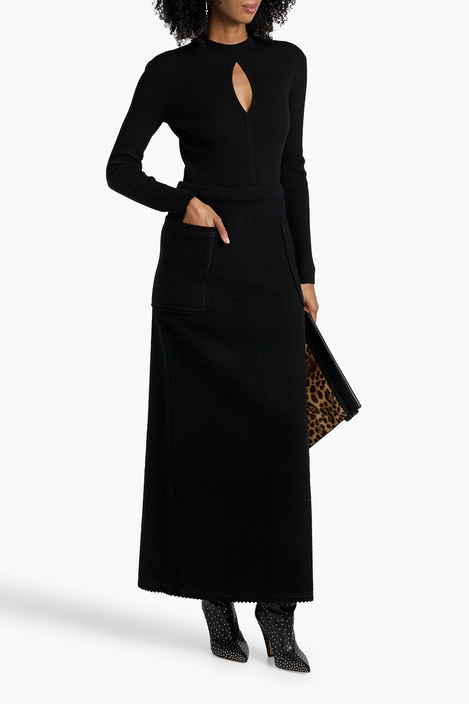 Max Mara Galosce Wool And Cashmere-blend Felt Maxi Skirt In Black