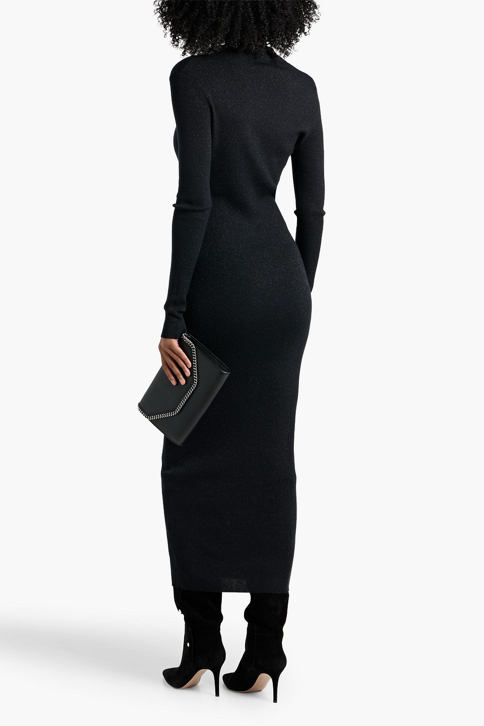 Max Mara Frais Metallic Ribbed Wool-blend Midi Dress In Black