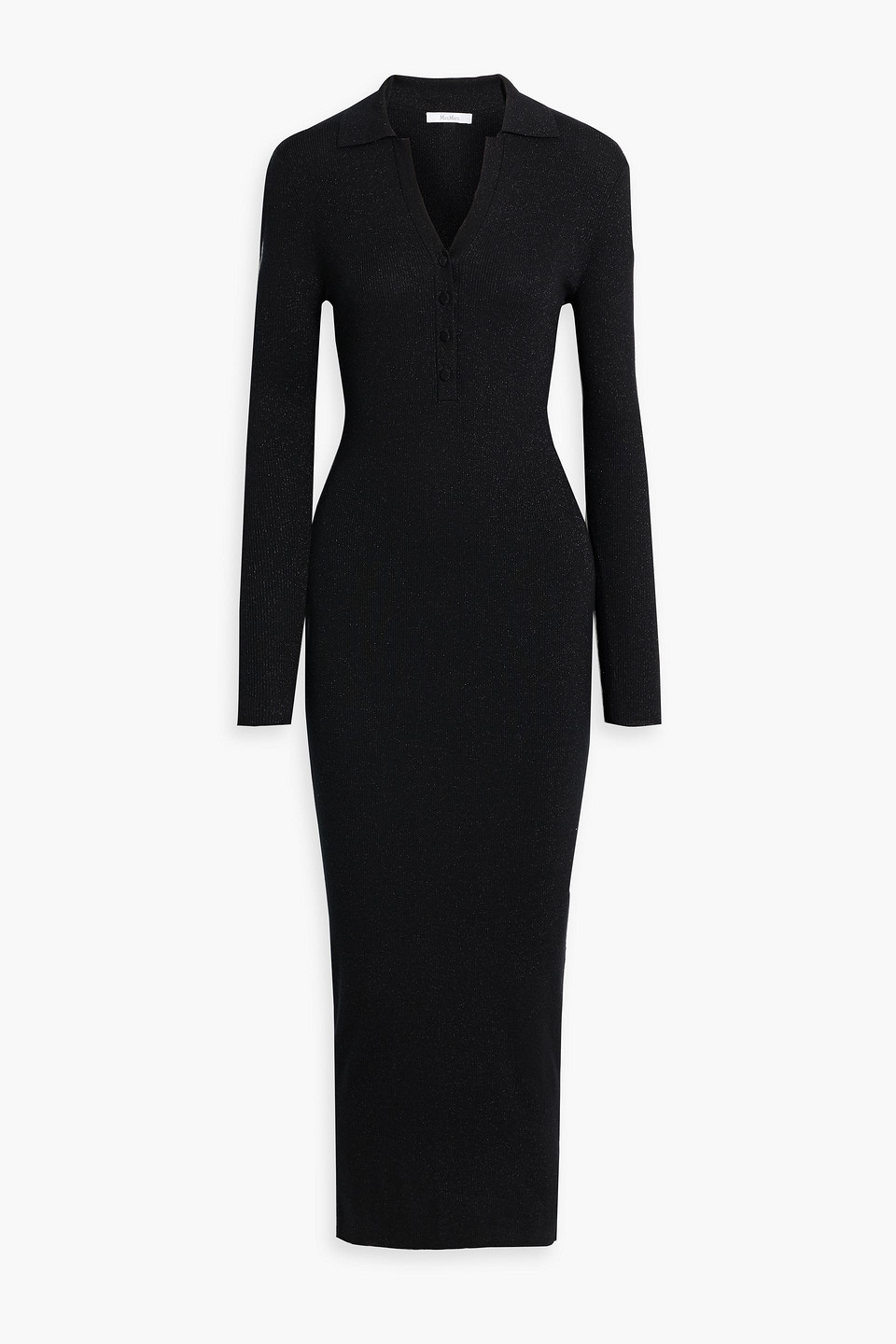 Max Mara Frais Metallic Ribbed Wool-blend Midi Dress In Black