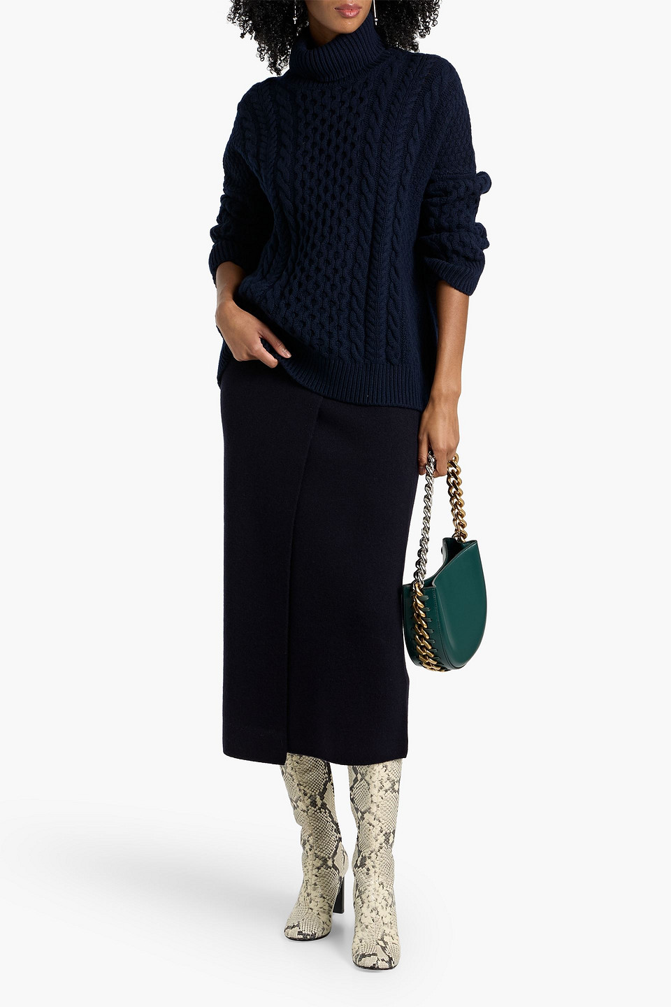 Max Mara Umbria Wrap-effect Wool And Cashmere-blend Midi Skirt In Blue