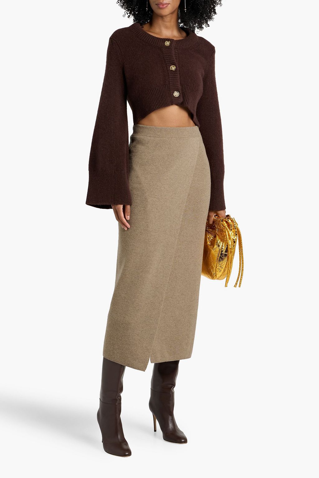 MAX MARA Umbria wrap-effect wool and cashmere-blend midi skirt