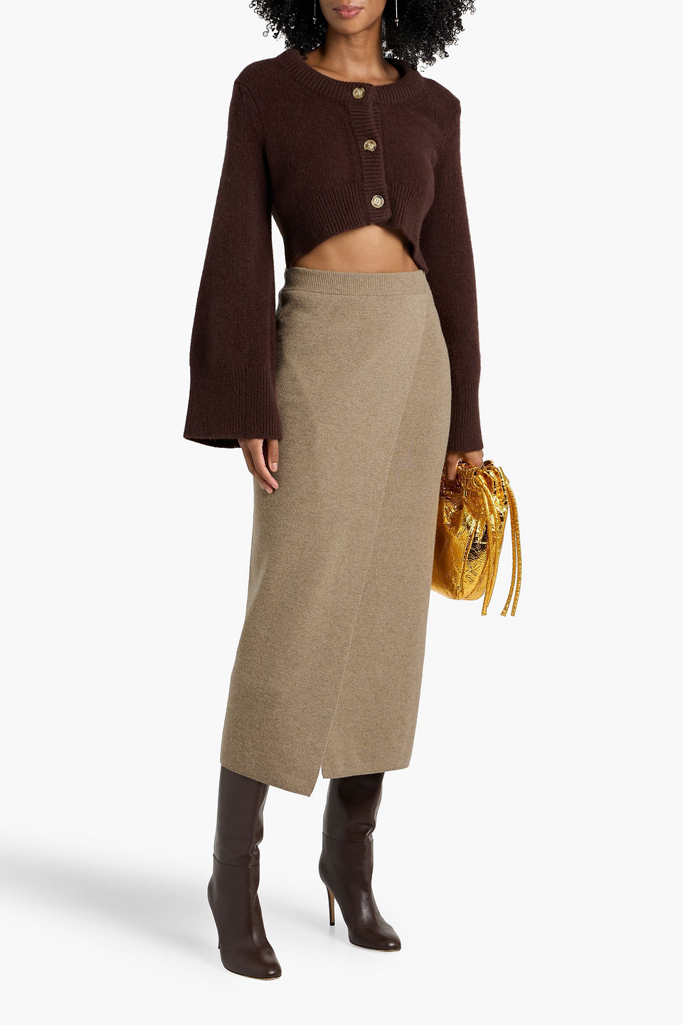 Max Mara Umbria Wrap-effect Wool And Cashmere-blend Midi Skirt In Sand