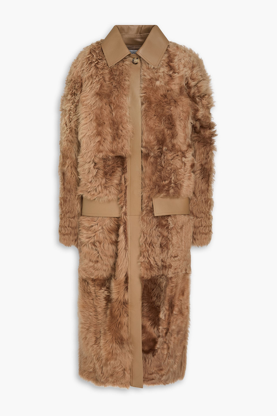 Totême Leather-trimmed Shearling Coat In Brown