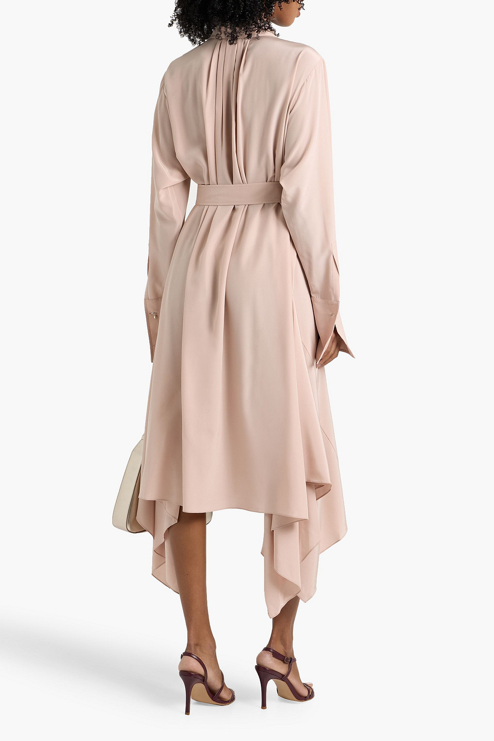 Max Mara Calca Belted Silk Crepe De Chine Midi Shirt Dress In Pink
