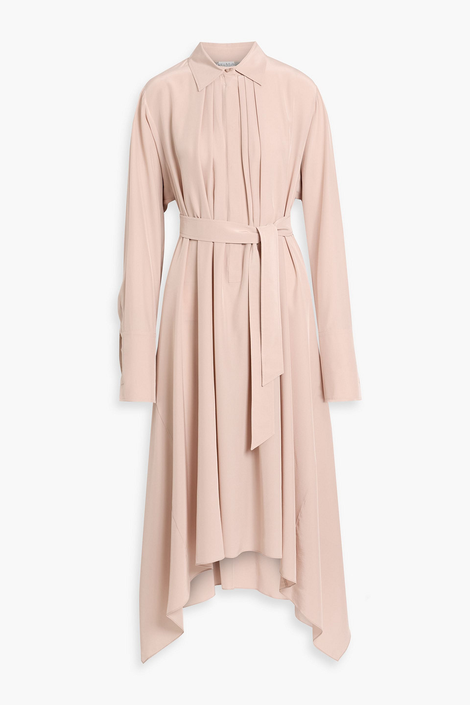 Max Mara Calca Belted Silk Crepe De Chine Midi Shirt Dress In Pink