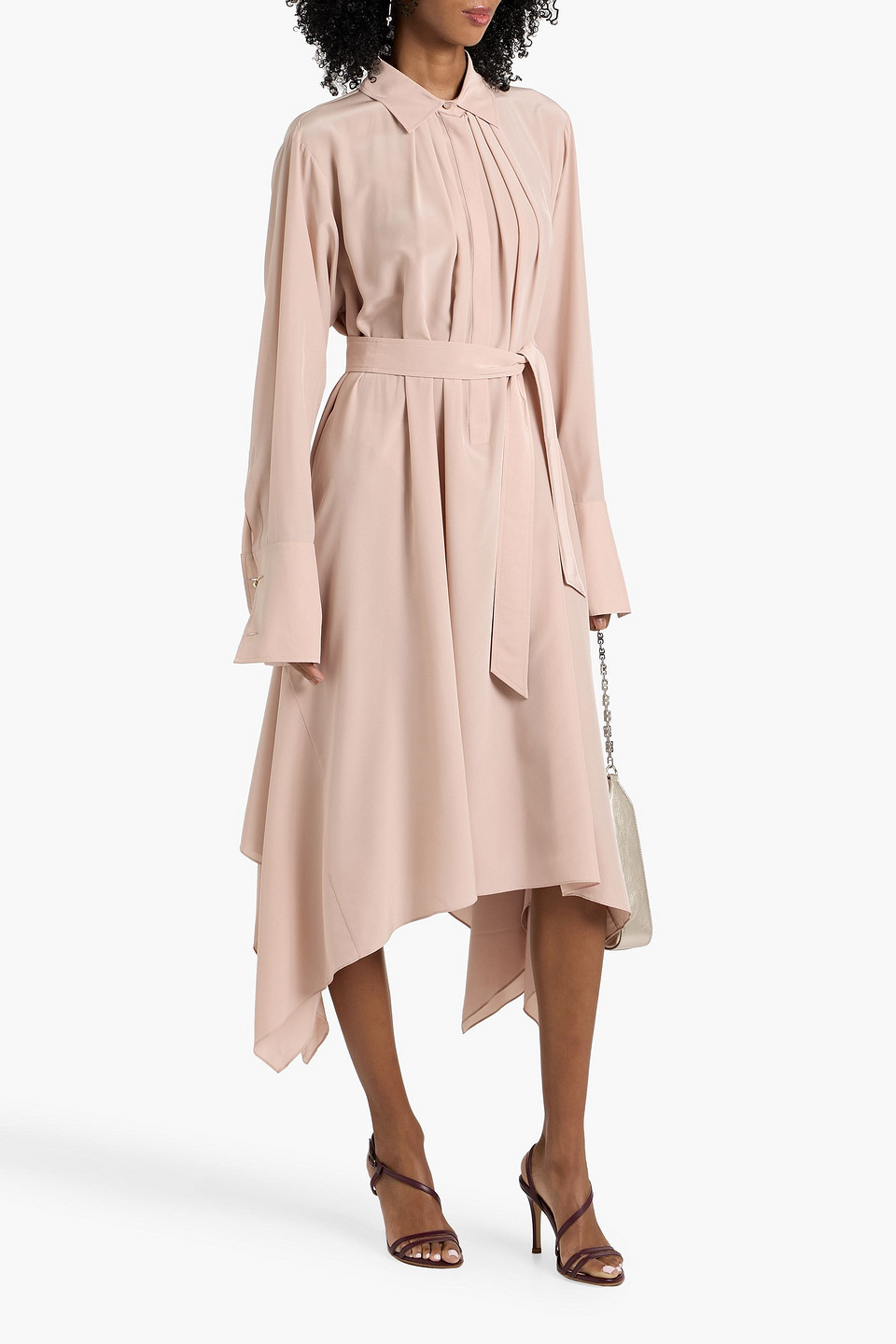 Max Mara Calca Belted Silk Crepe De Chine Midi Shirt Dress In Pink
