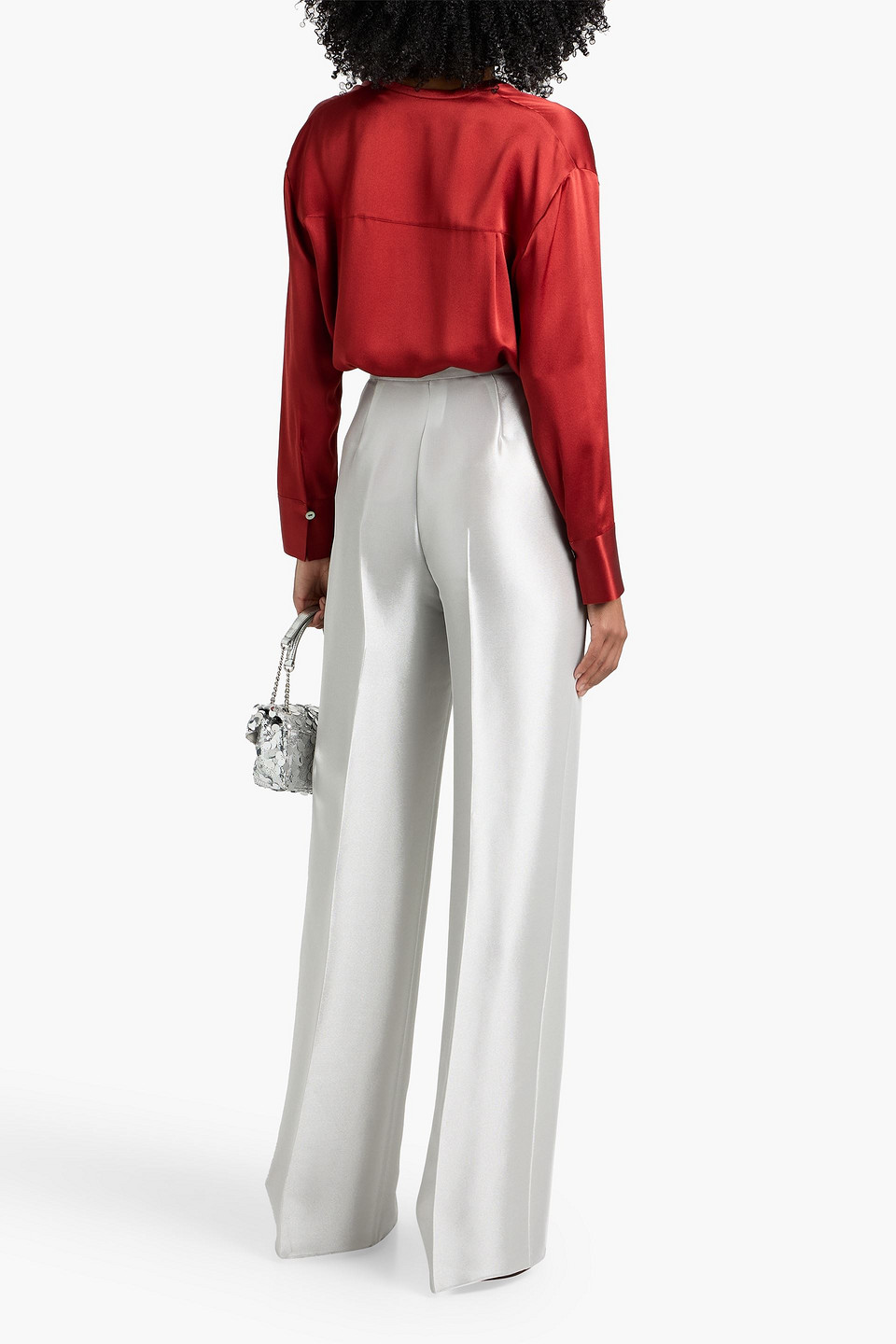 Max Mara Tebano Silk-blend Lamé Wide-leg Pants In Silver