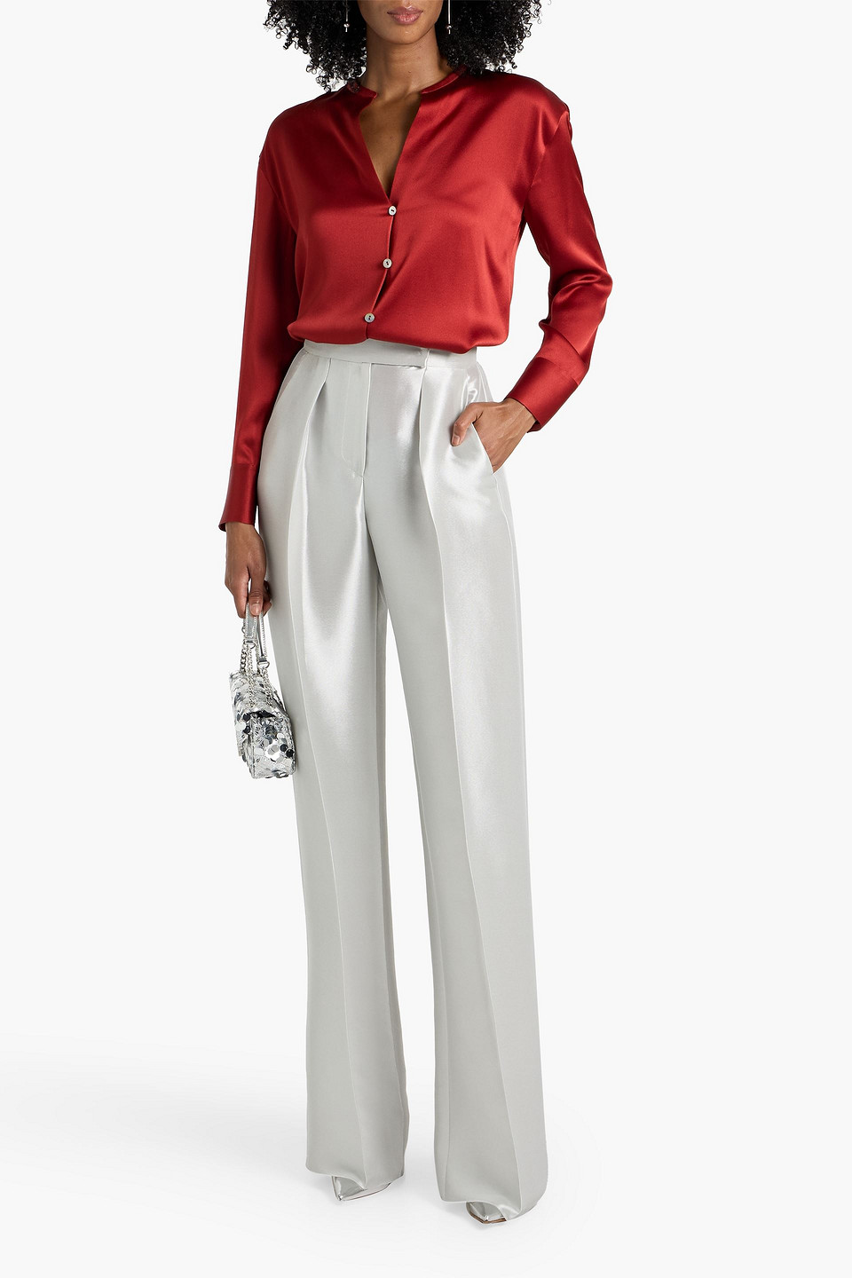 Max Mara Tebano Silk-blend Lamé Wide-leg Pants In Silver