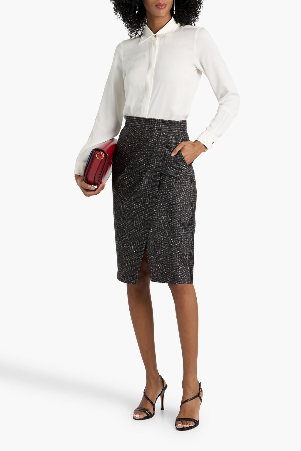 MAX MARA Hidalgo wrap-effect checked silk-twill skirt