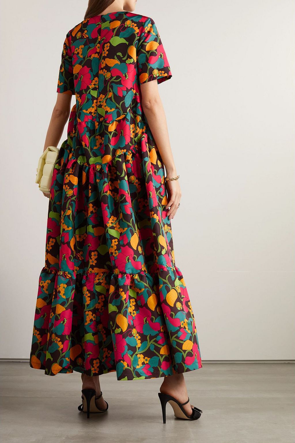 LA DOUBLEJ Belle tiered floral-print faille midi dress