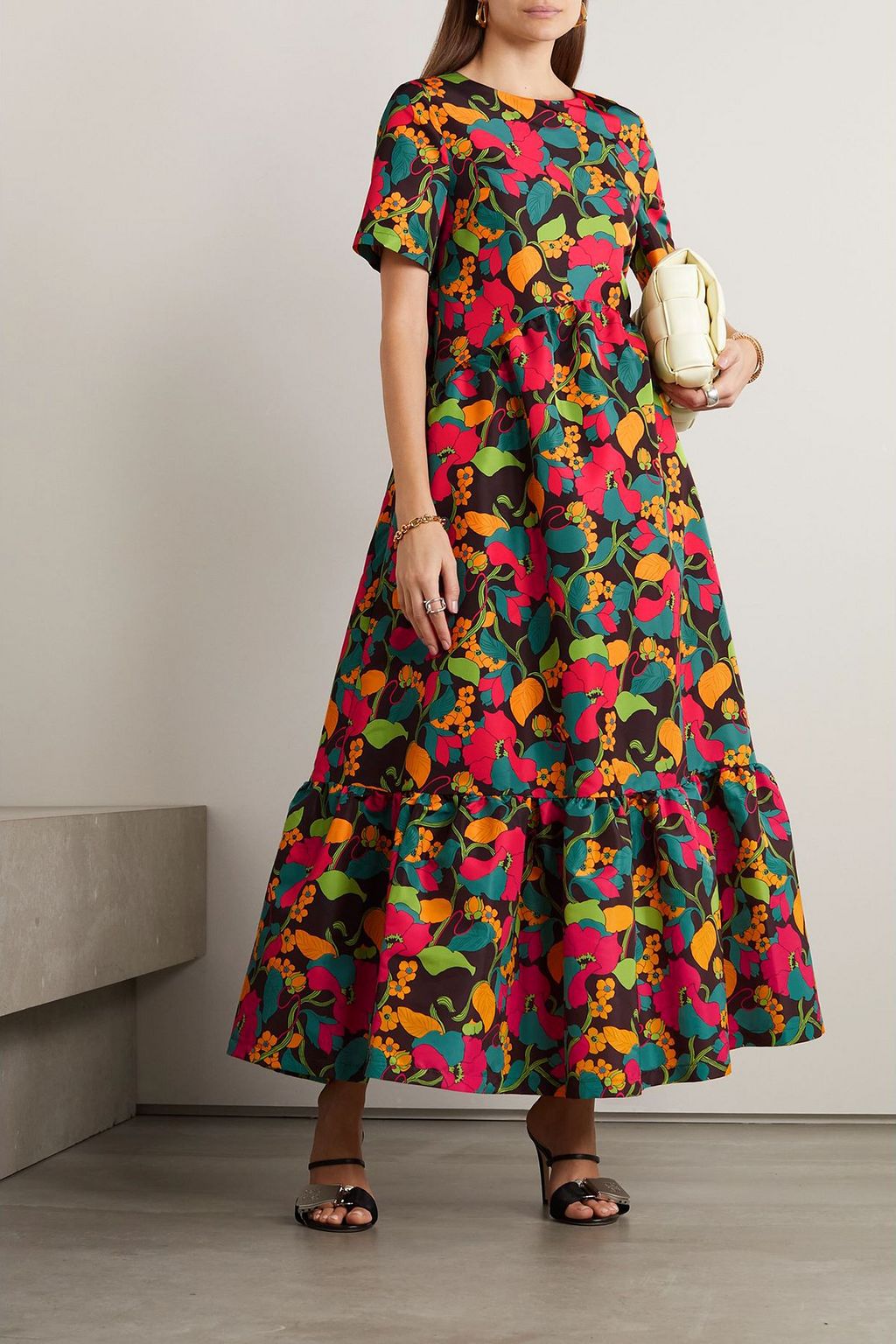 LA DOUBLEJ Belle tiered floral-print faille midi dress