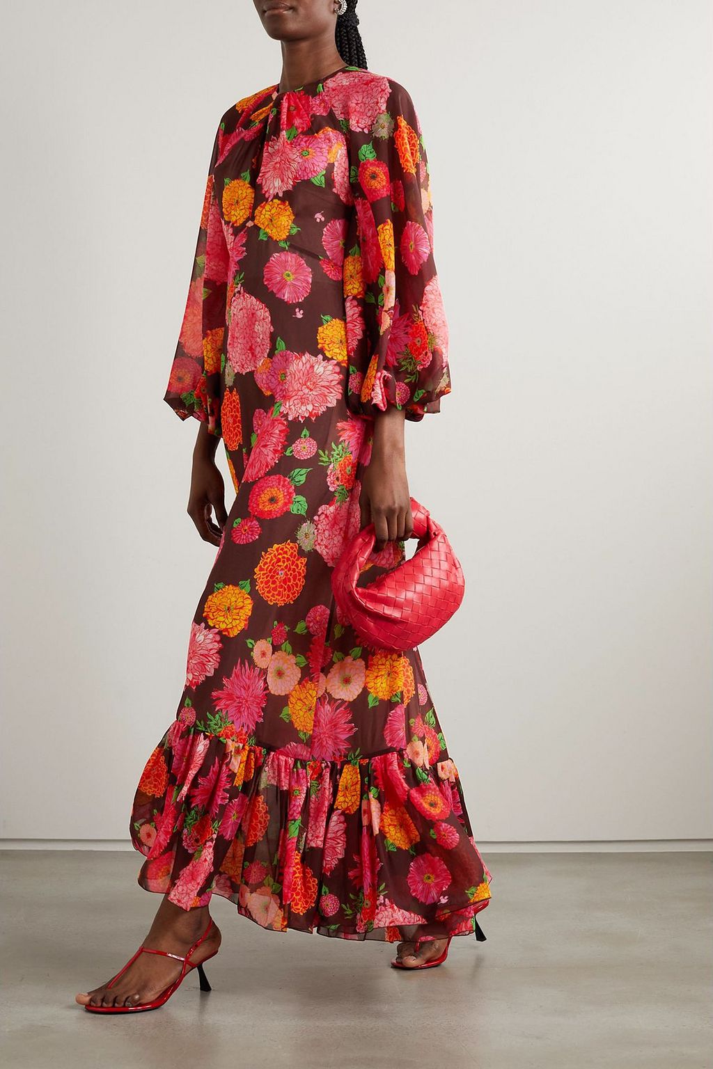 LA DOUBLEJ فستان إيف طويل من الشيفون بطبعة الأزهار