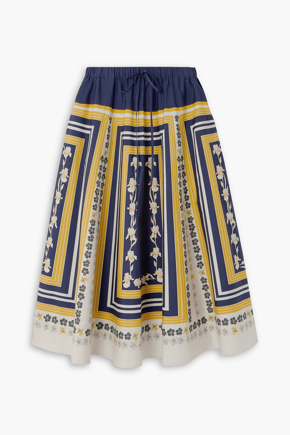 La Doublej Printed Cotton-poplin Midi Skirt In Blue