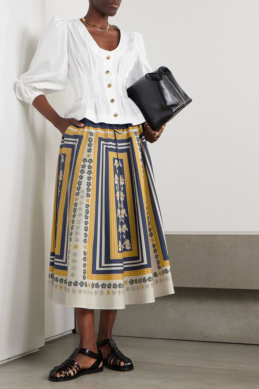 LA DOUBLEJ 프린트 코튼 포플린 미디 스커트