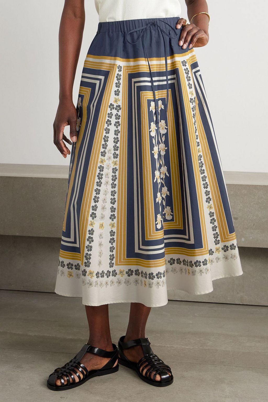 LA DOUBLEJ 프린트 코튼 포플린 미디 스커트