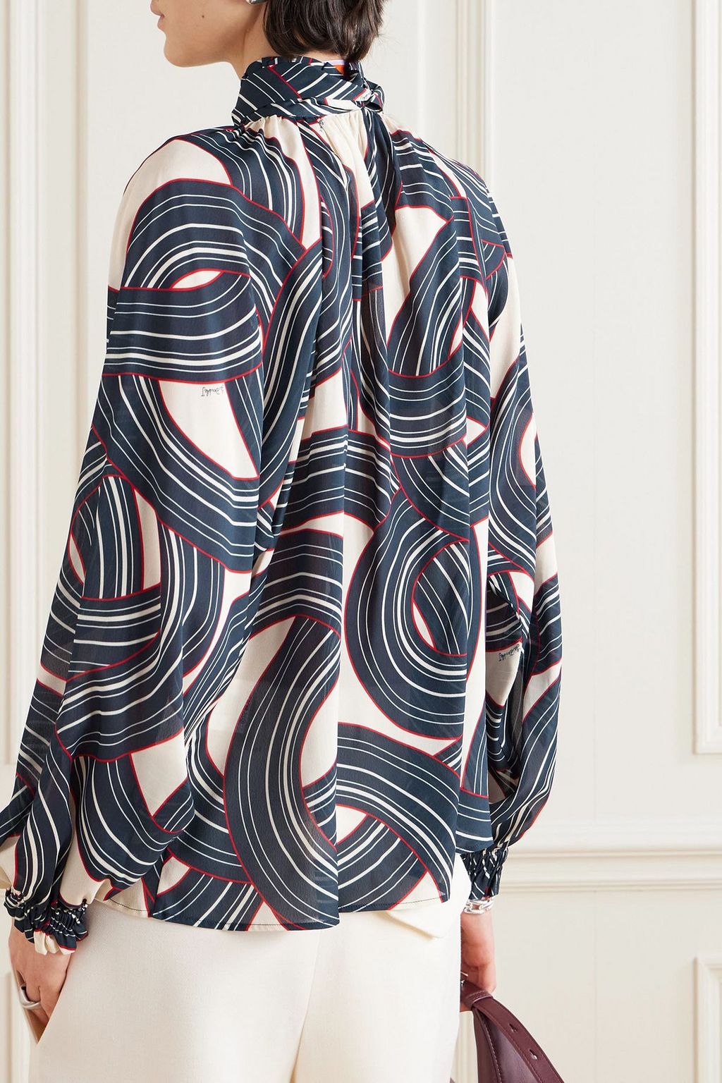 LA DOUBLEJ Cerere tie-detailed printed crepe blouse