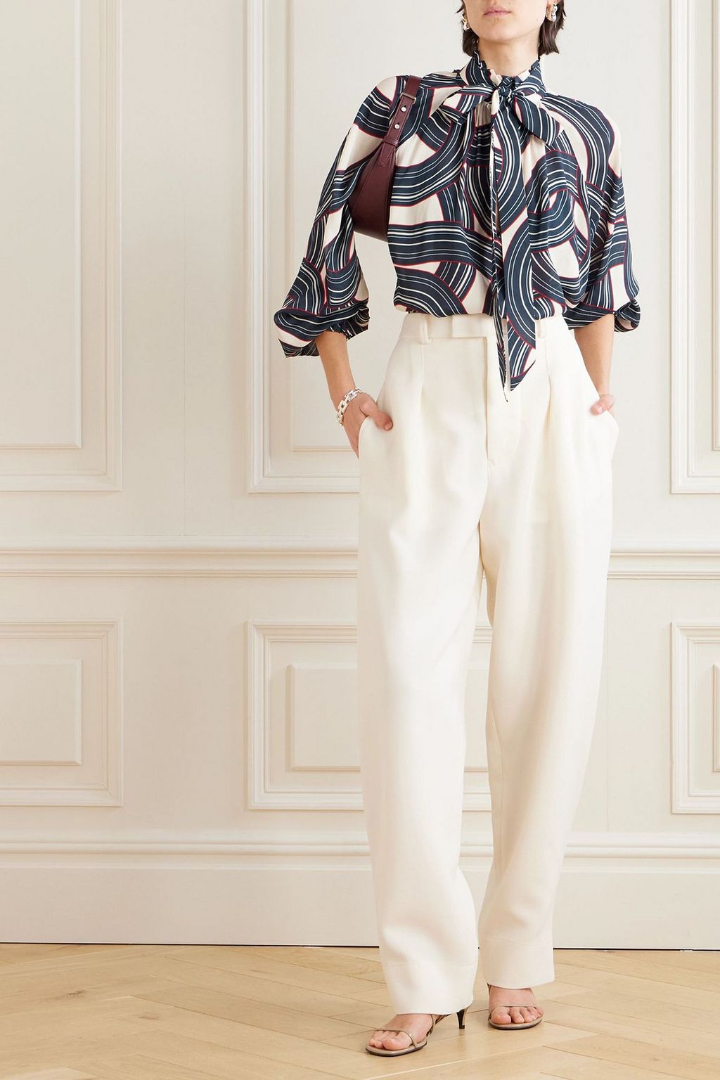 LA DOUBLEJ Cerere tie-detailed printed crepe blouse