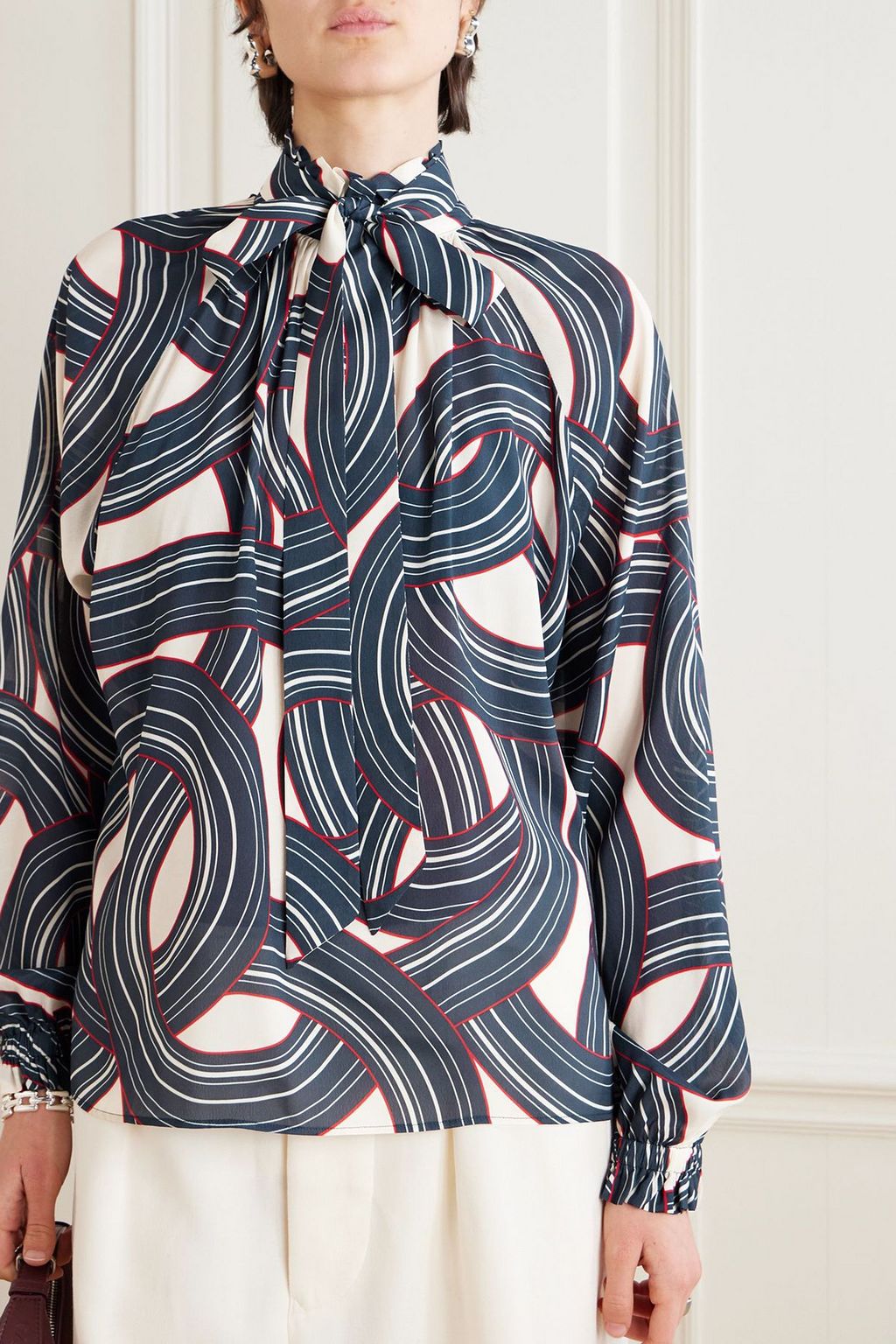 LA DOUBLEJ Cerere tie-detailed printed crepe blouse