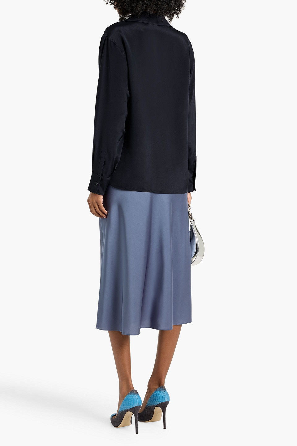 Max Mara Zanzero Silk Crepe De Chine Blouse In Blue