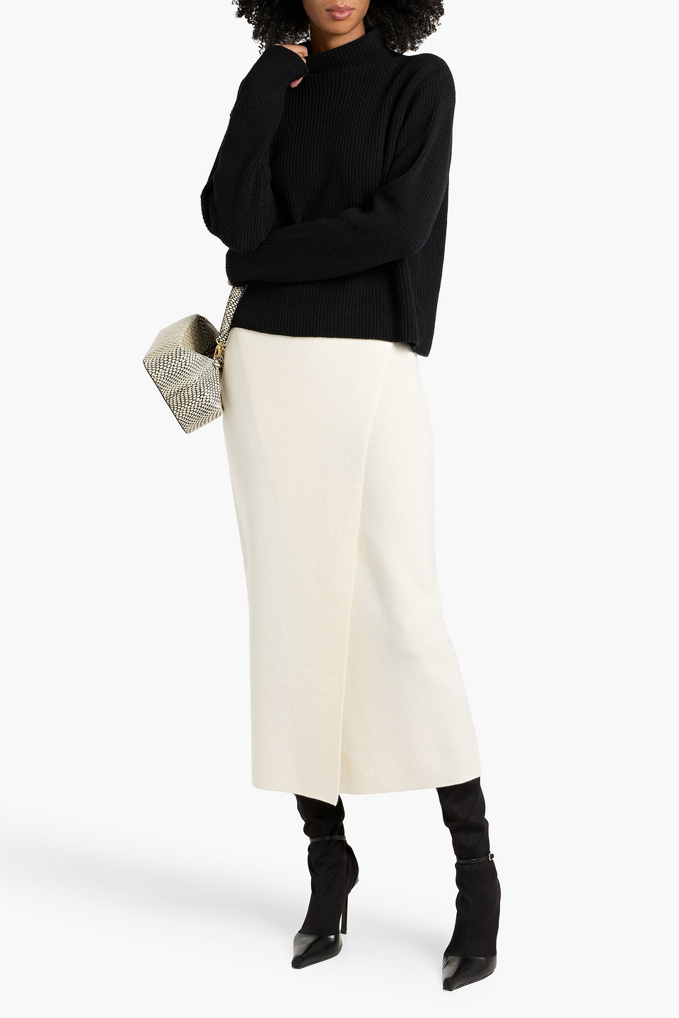 Max Mara Umbria Wrap-effect Wool And Cashmere-blend Midi Skirt In White