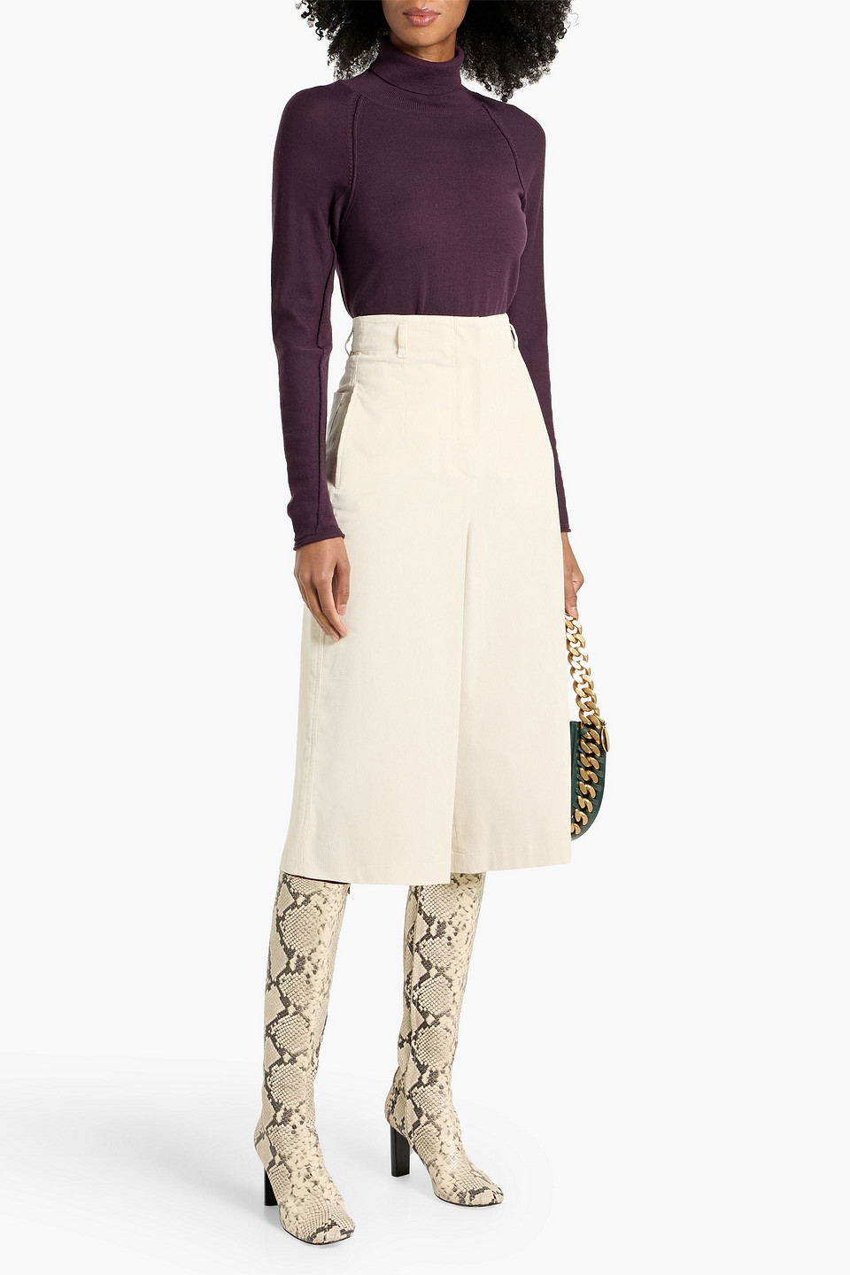 Max Mara Zenith Cotton-blend Corduroy Culottes In White