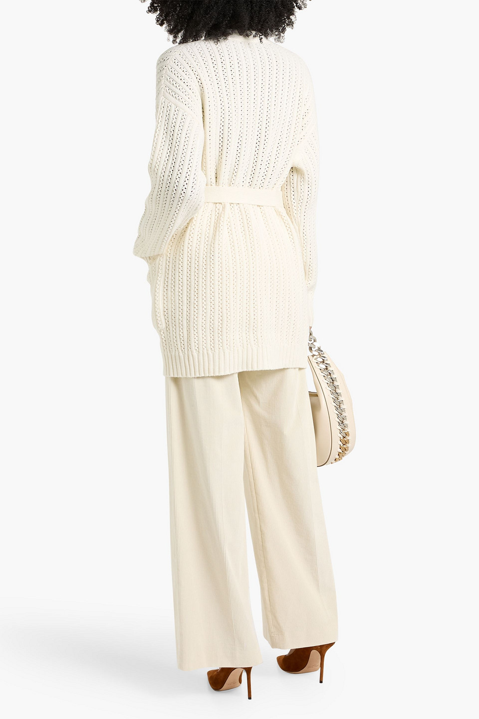 Max Mara Balzac Belted Pointelle-knit Wool And Cashmere-blend Cardigan In White