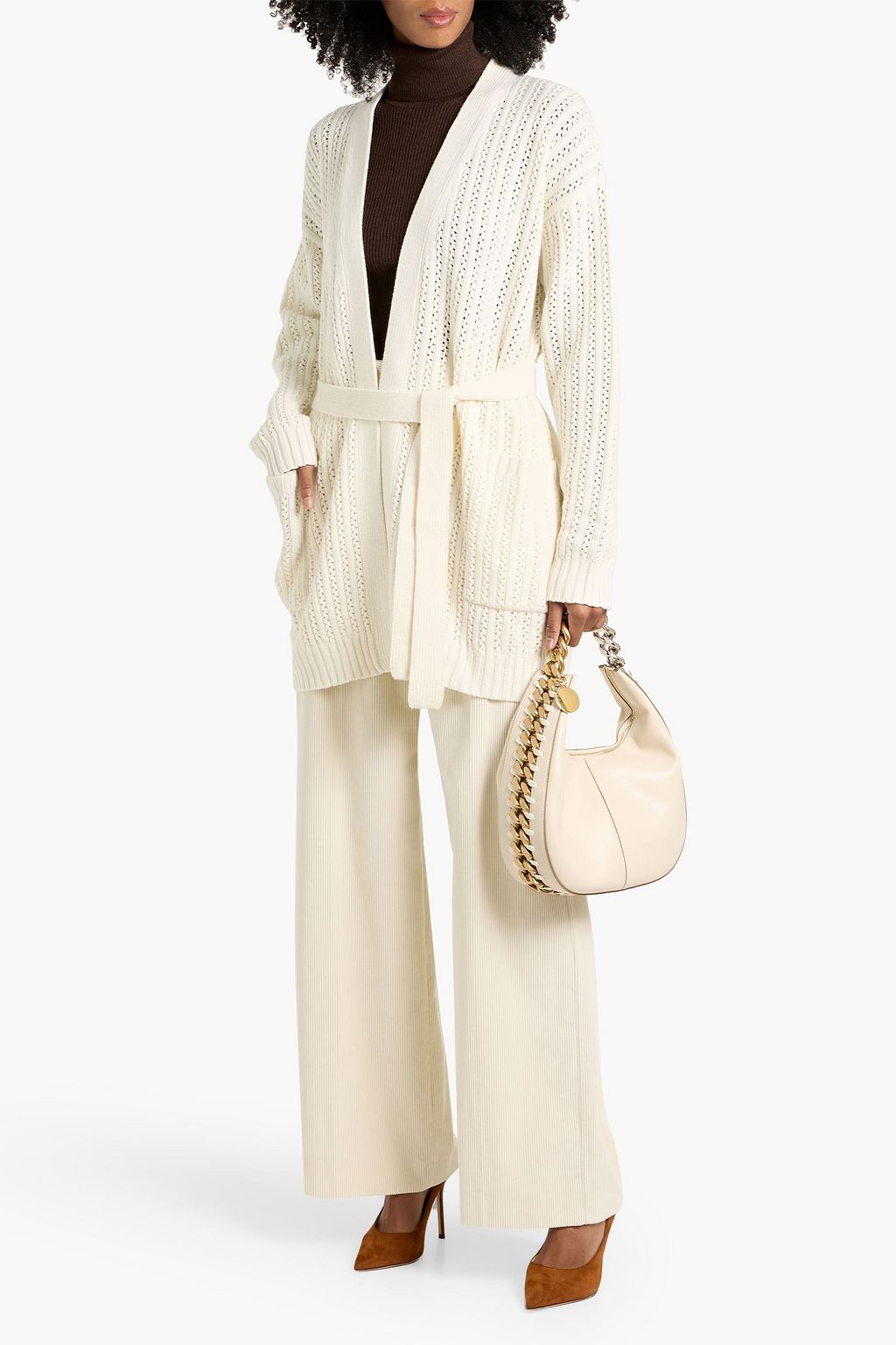 MAX MARA Balzac belted pointelle-knit wool and cashmere-blend cardigan