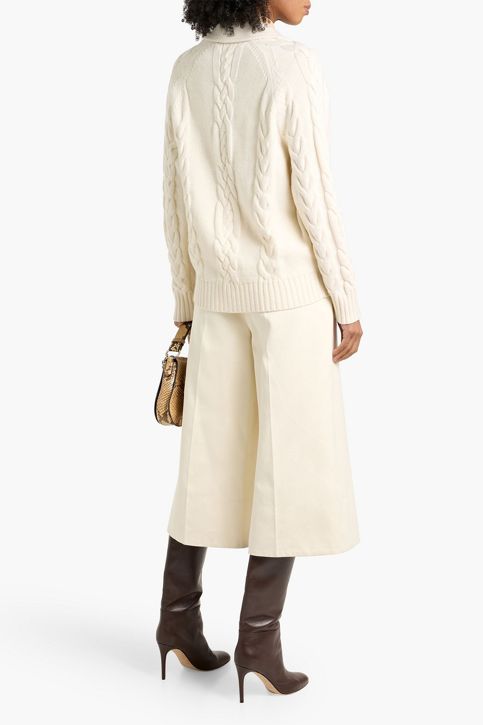 Max Mara Micio Felt-paneled Cable-knit Wool And Cashmere-blend Blazer In White