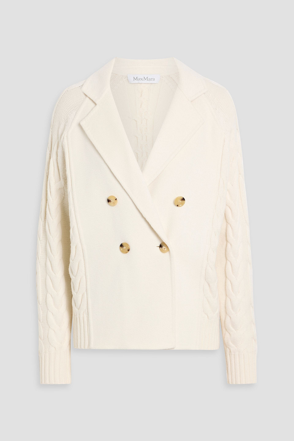 Max Mara Micio Felt-paneled Cable-knit Wool And Cashmere-blend Blazer In White