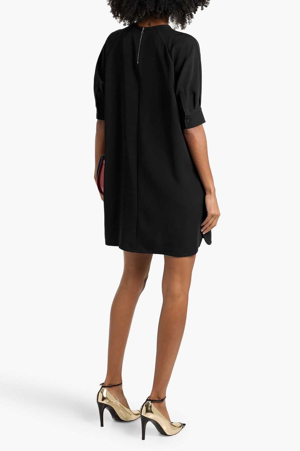 Max Mara Ponte Pleated Crepe Mini Dress In Black