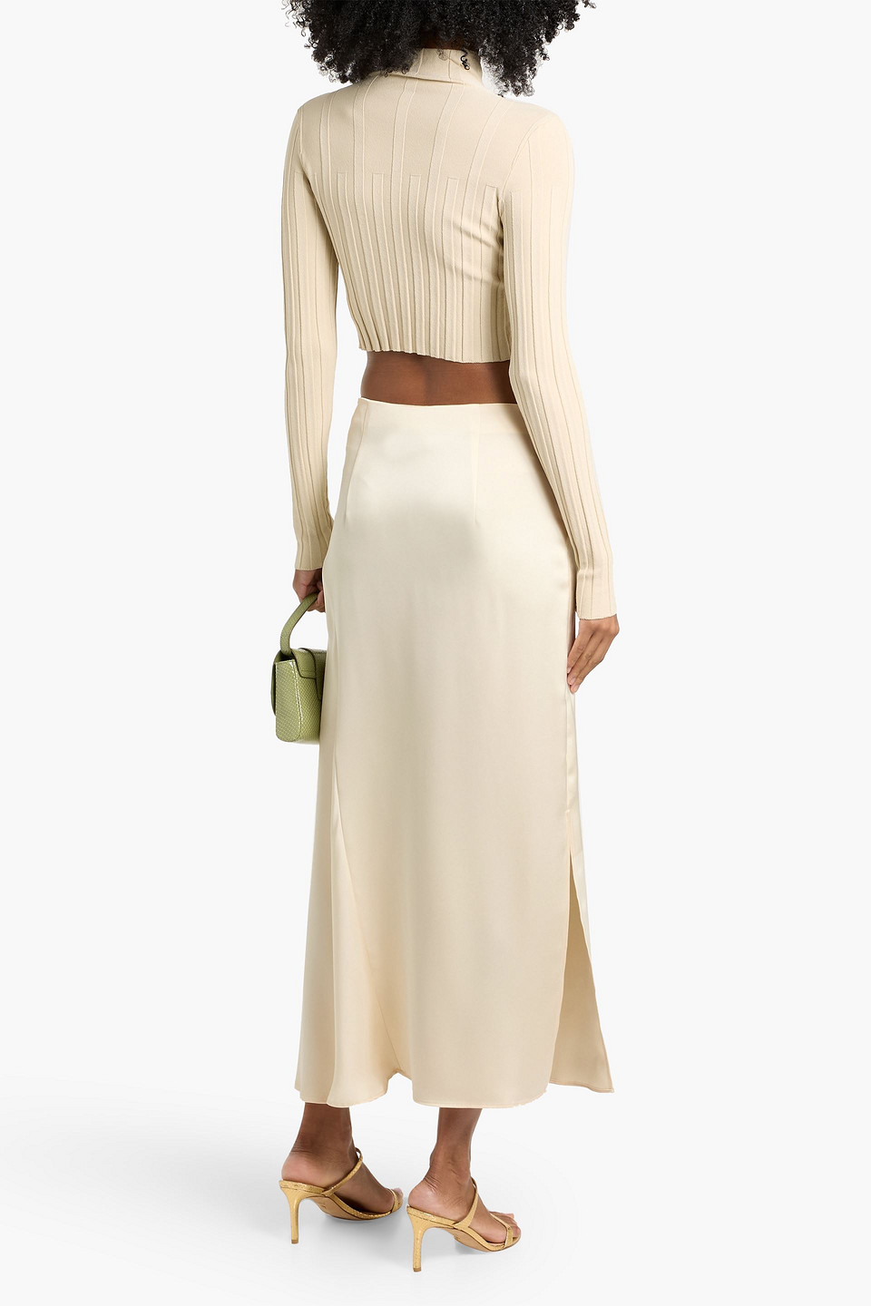 Weekend Max Mara Aia Satin Midi Skirt In Neutral