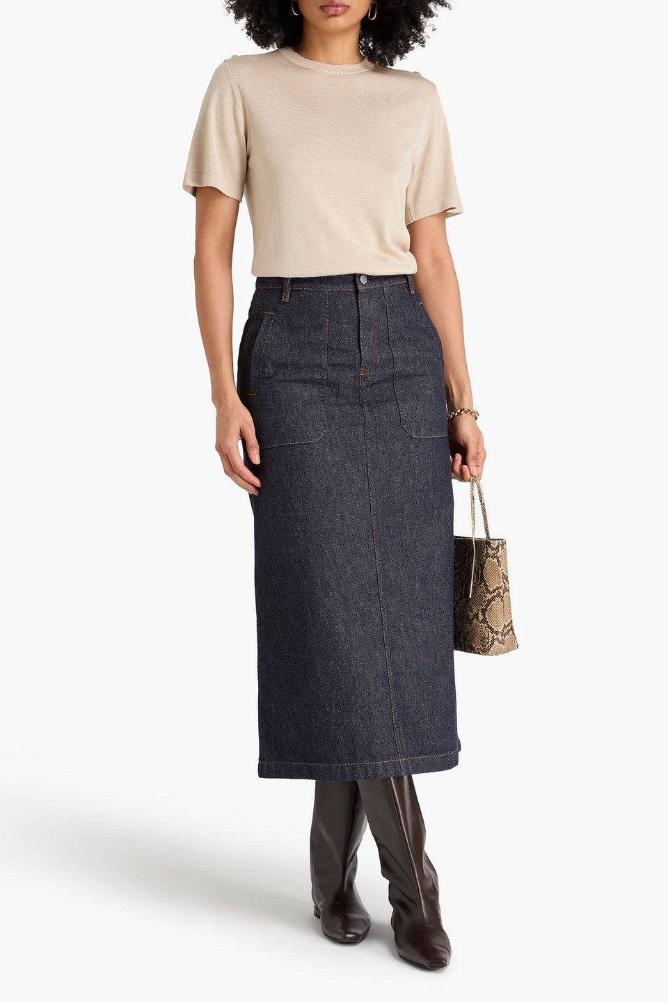  Theory - Denim Midi Skirt - Blue - 24 