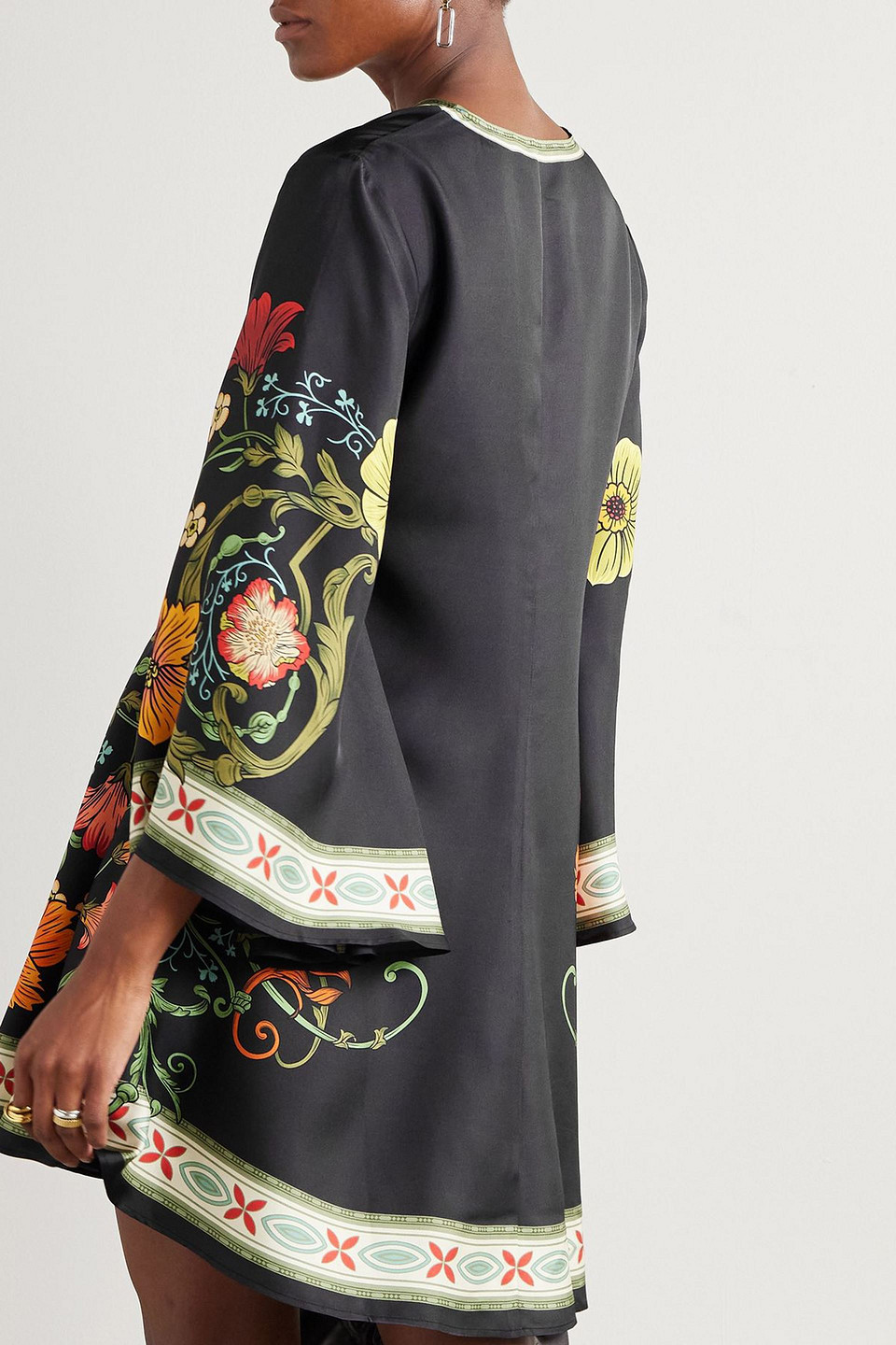 La Doublej Magnifico Belted Floral-print Silk-twill Mini Dress In Black