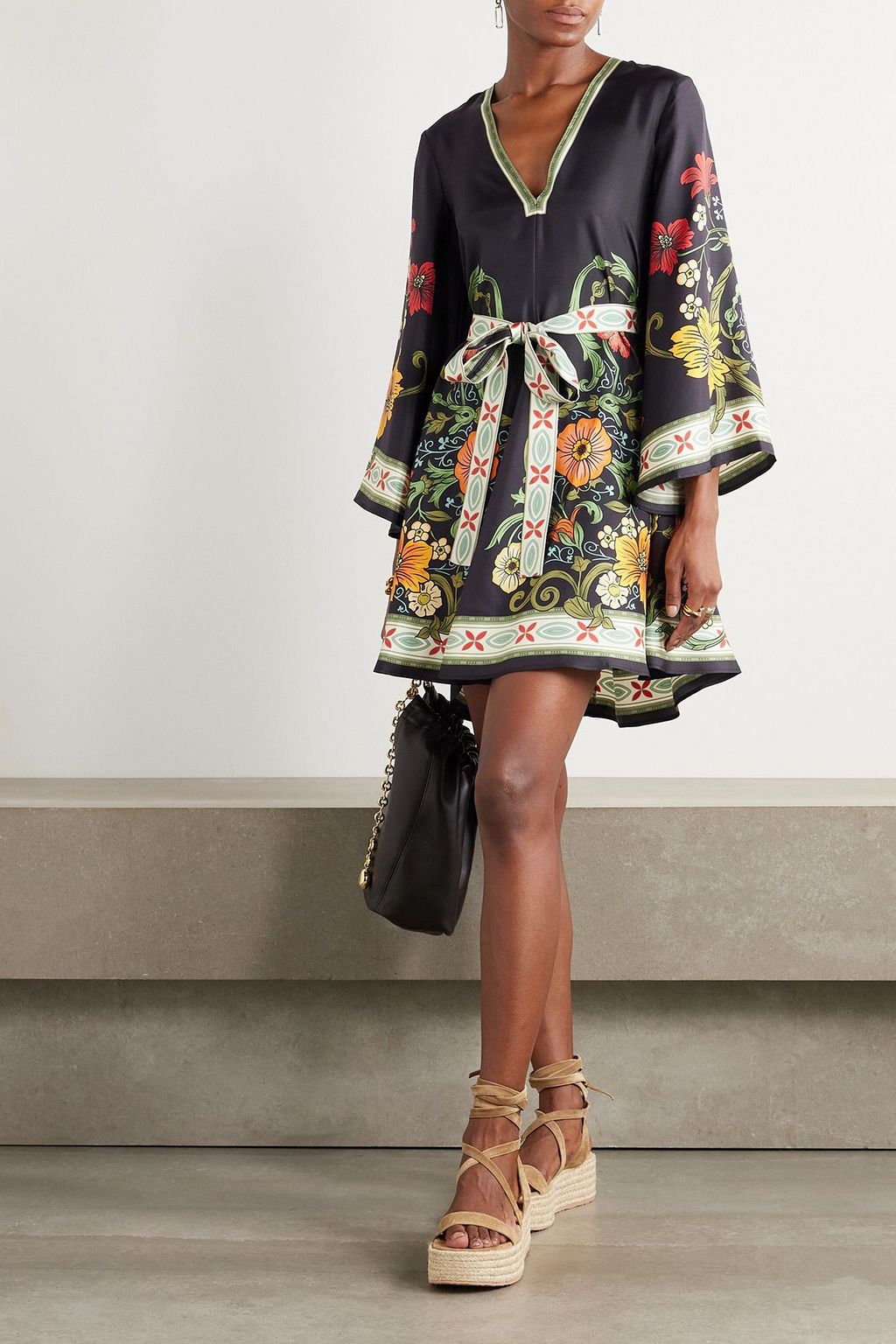 LA DOUBLEJ Magnifico belted floral-print silk-twill mini dress