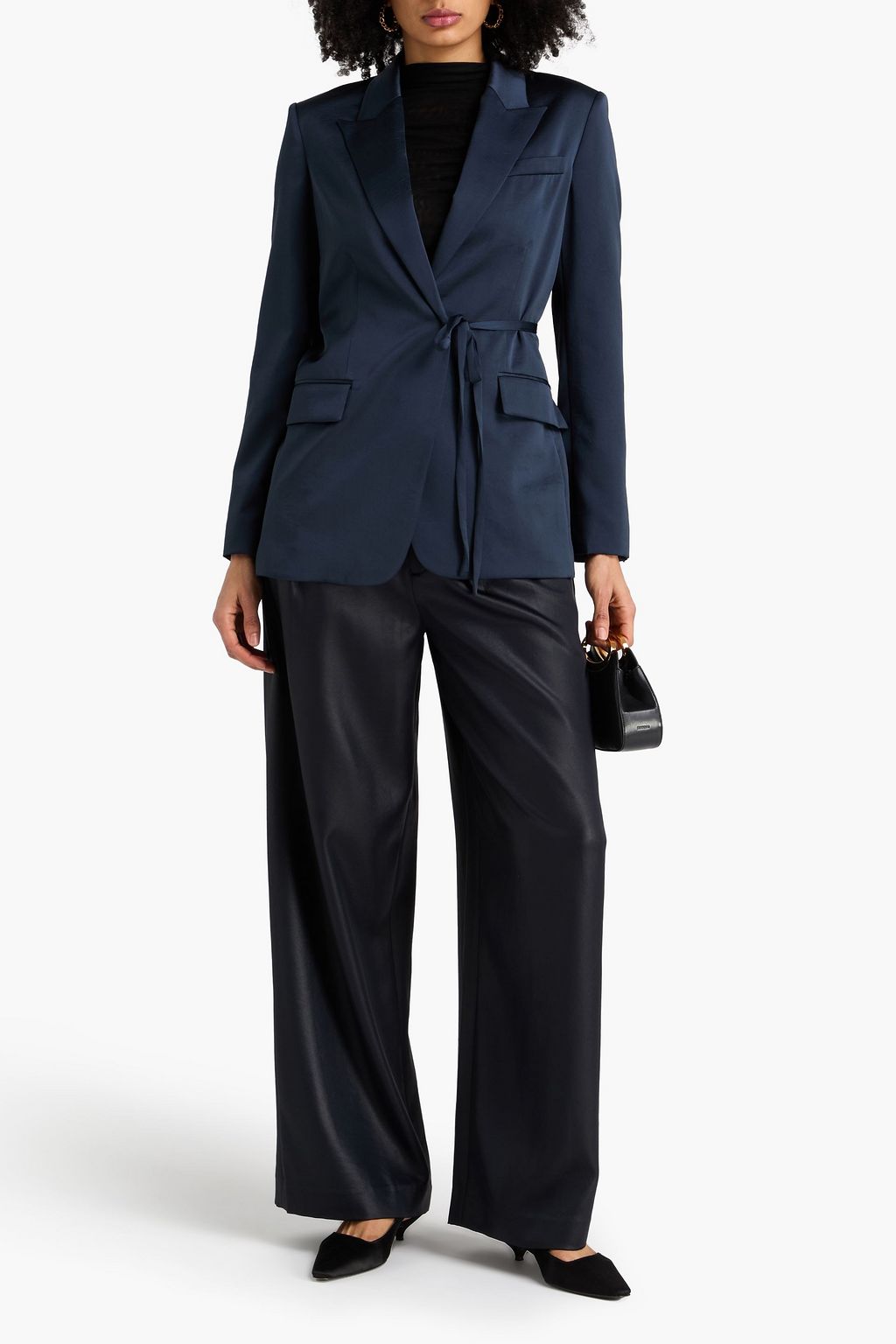 THEORY Tie-waist crinkled-satin blazer | THE OUTNET